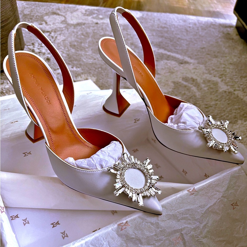 Amina Muaddi White Begum Slingback